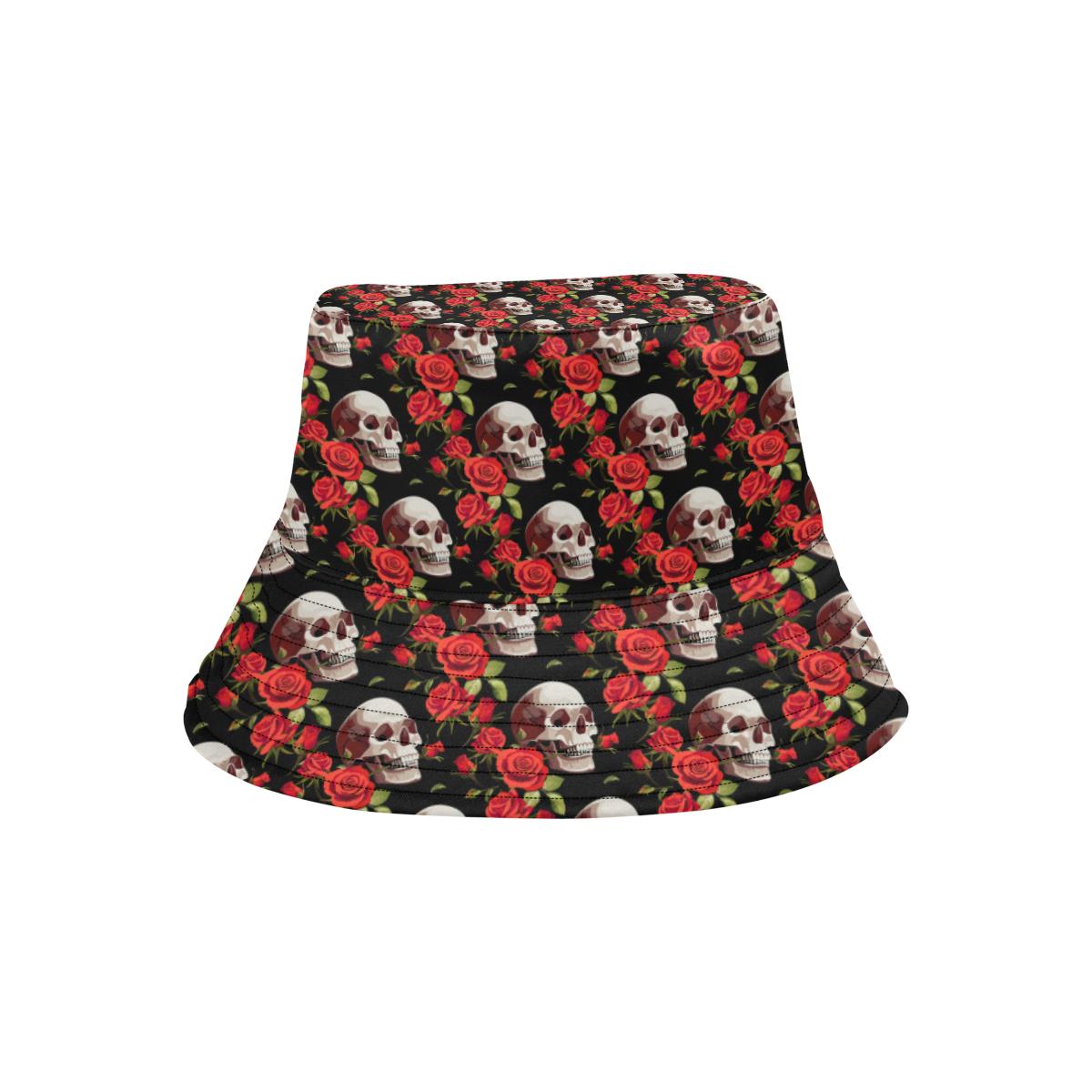 Red Rose Skull Design Print Unisex Bucket Hat