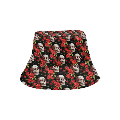 Red Rose Skull Design Print Unisex Bucket Hat