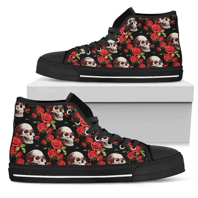 Red Rose Skull Design Print Women High Top Shoes