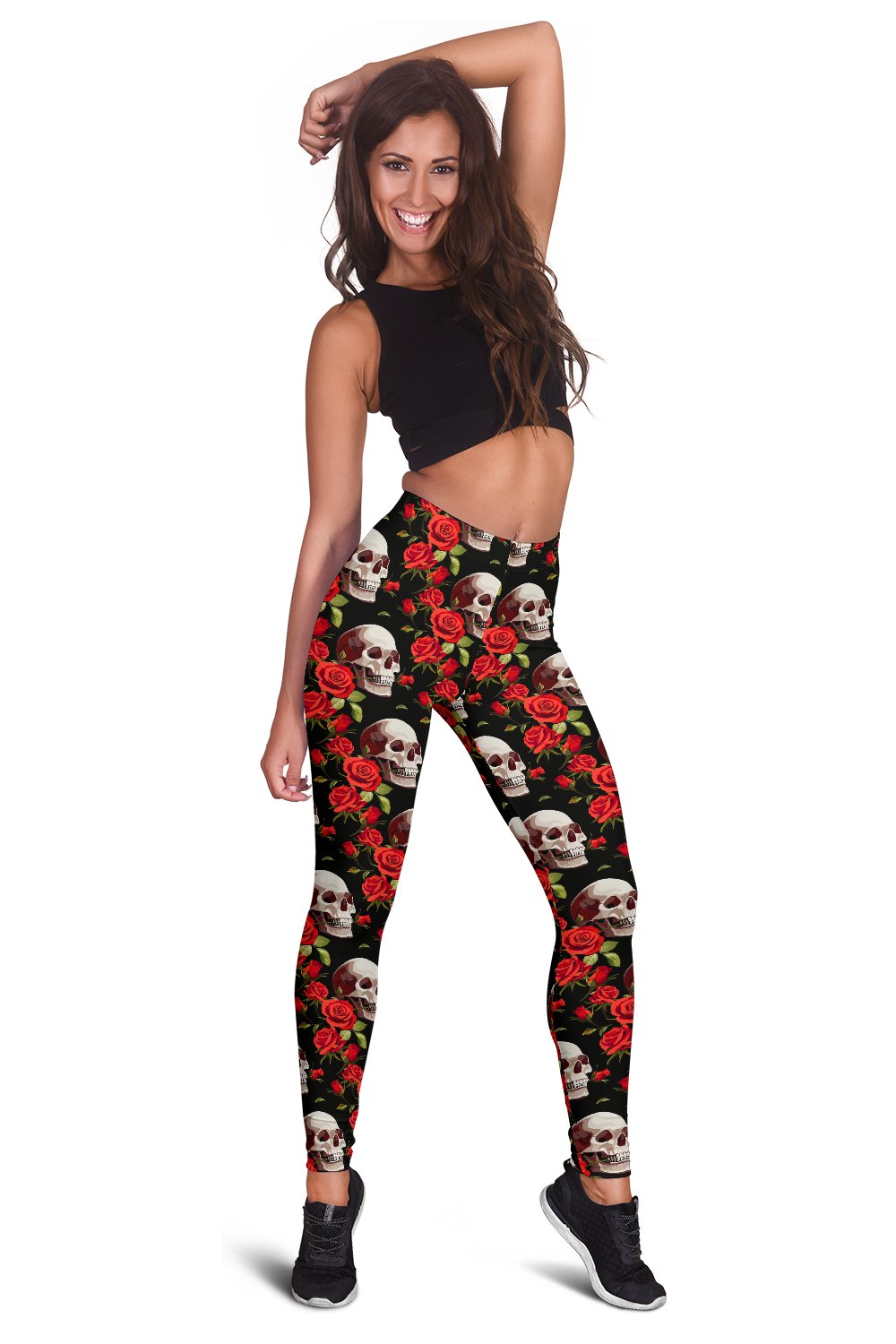 Red Rose Skull Design Print Women Leggings