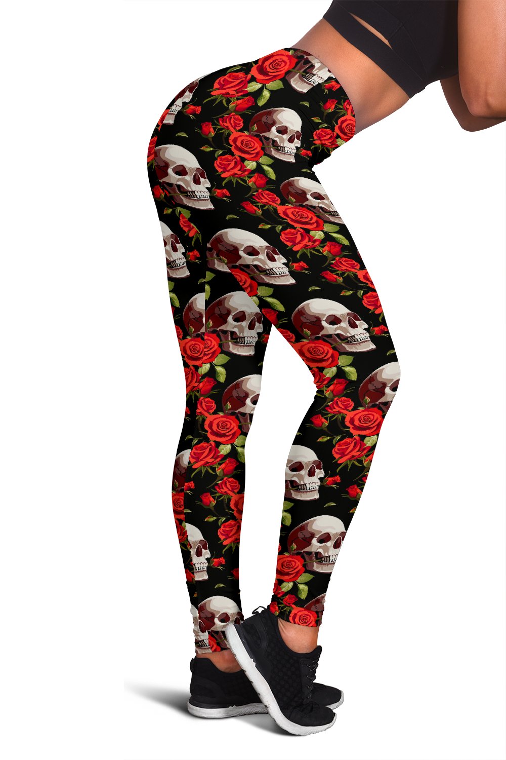 Red Rose Skull Design Print Women Leggings
