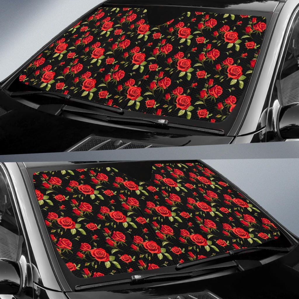 Red Rose Themed Print Car Sun Shade For Windshield