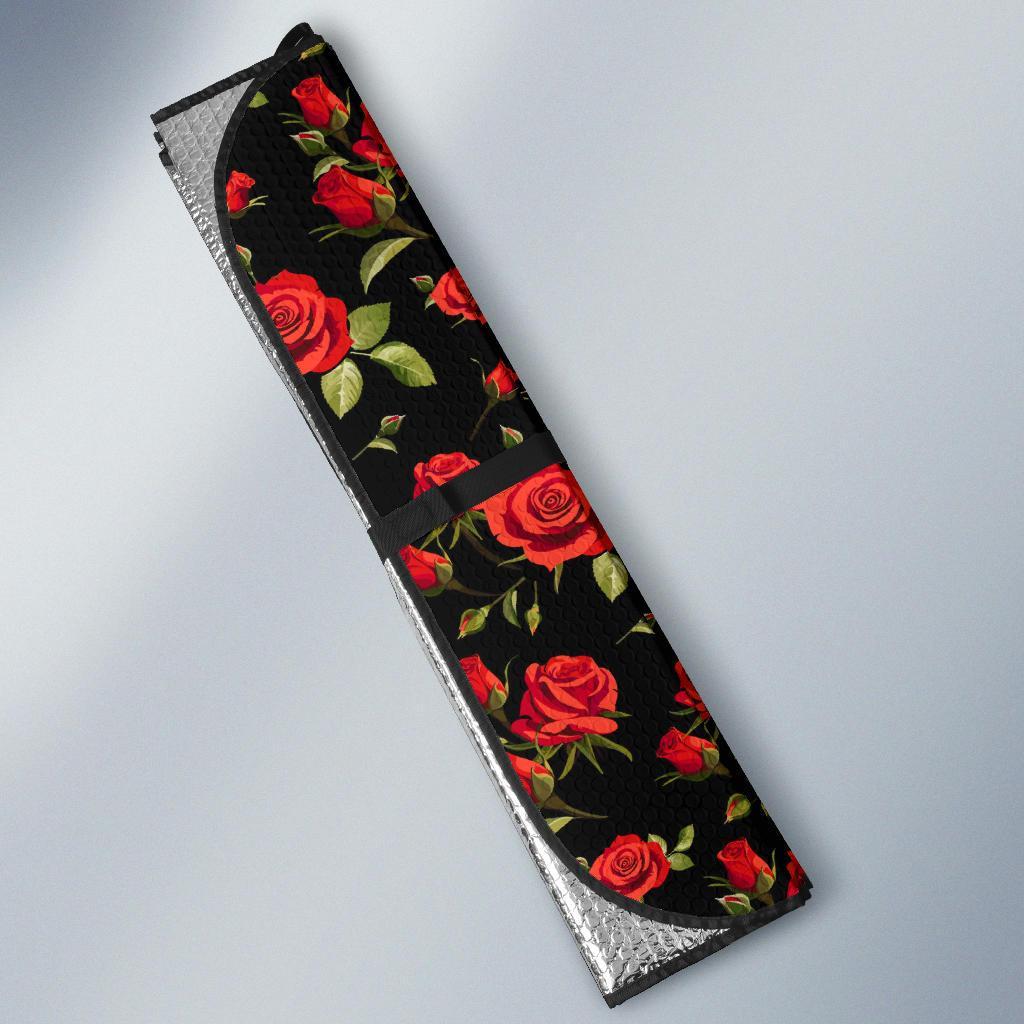 Red Rose Themed Print Car Sun Shade For Windshield