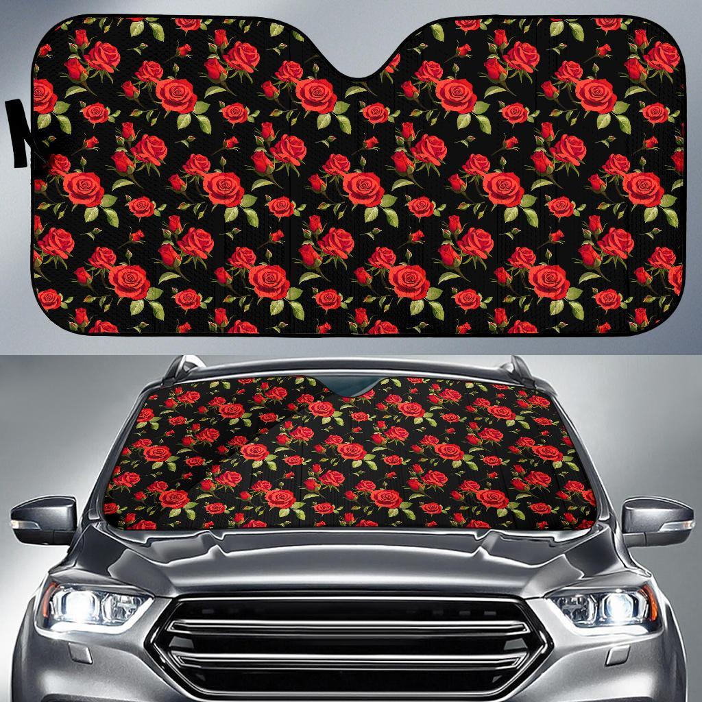 Red Rose Themed Print Car Sun Shade For Windshield