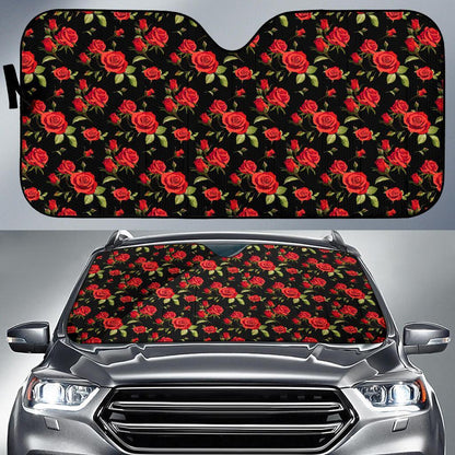 Red Rose Themed Print Car Sun Shade For Windshield