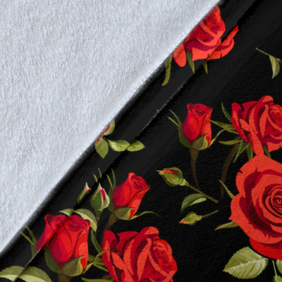 Red Rose Themed Print Fleece Blanket