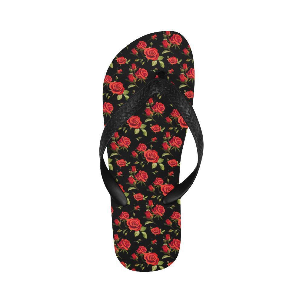 Red Rose Themed Print Flip Flops-JTAMIGO.COM
