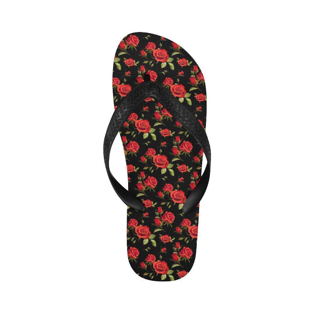 Red Rose Themed Print Flip Flops-JTAMIGO.COM