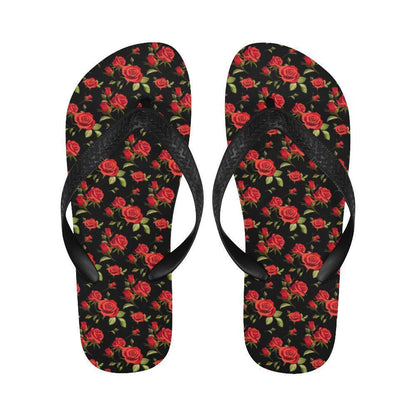 Red Rose Themed Print Flip Flops-JTAMIGO.COM