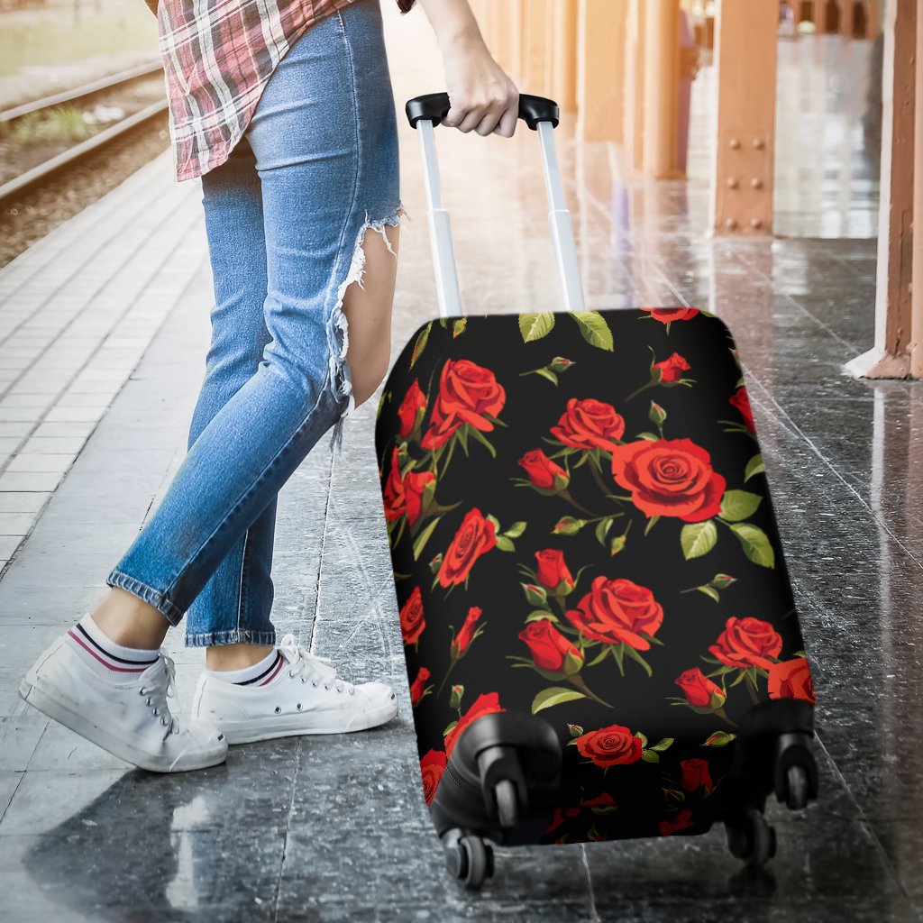 Red Rose Themed Print Luggage Cover Protector