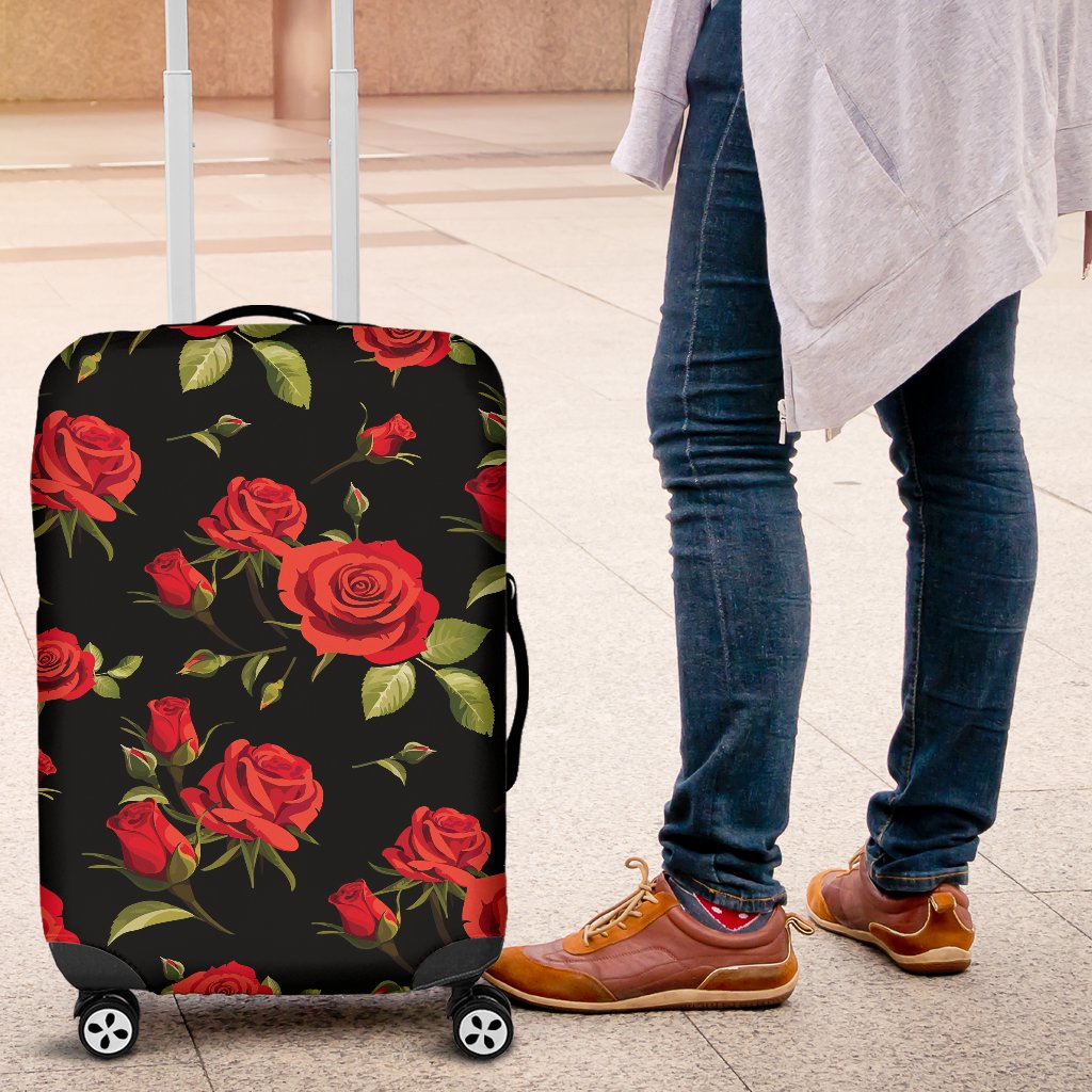 Red Rose Themed Print Luggage Cover Protector