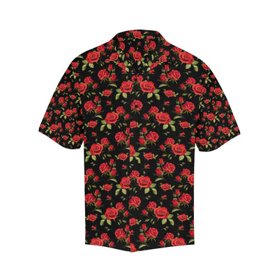 Red Rose Themed Print Men Aloha Hawaiian Shirt