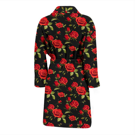 Red Rose Themed Print Men Bath Robe-JTAMIGO.COM