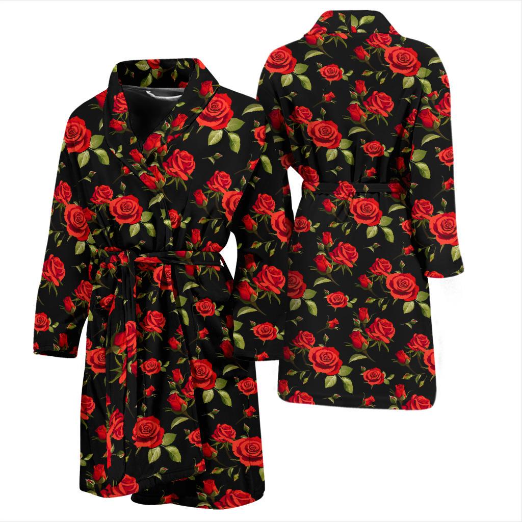 Red Rose Themed Print Men Bath Robe-JTAMIGO.COM