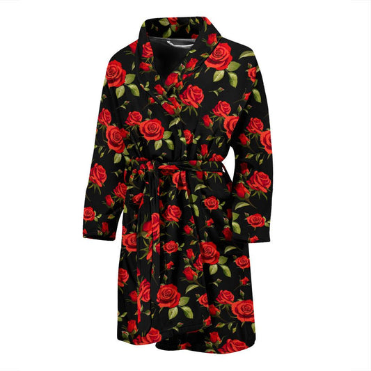 Red Rose Themed Print Men Bath Robe-JTAMIGO.COM