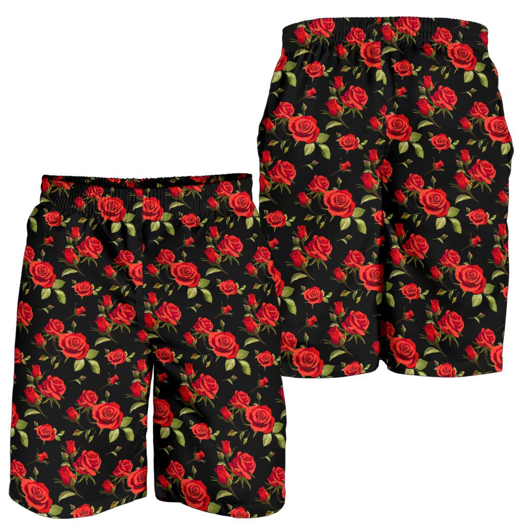 Red Rose Themed Print Mens Shorts-JTAMIGO.COM