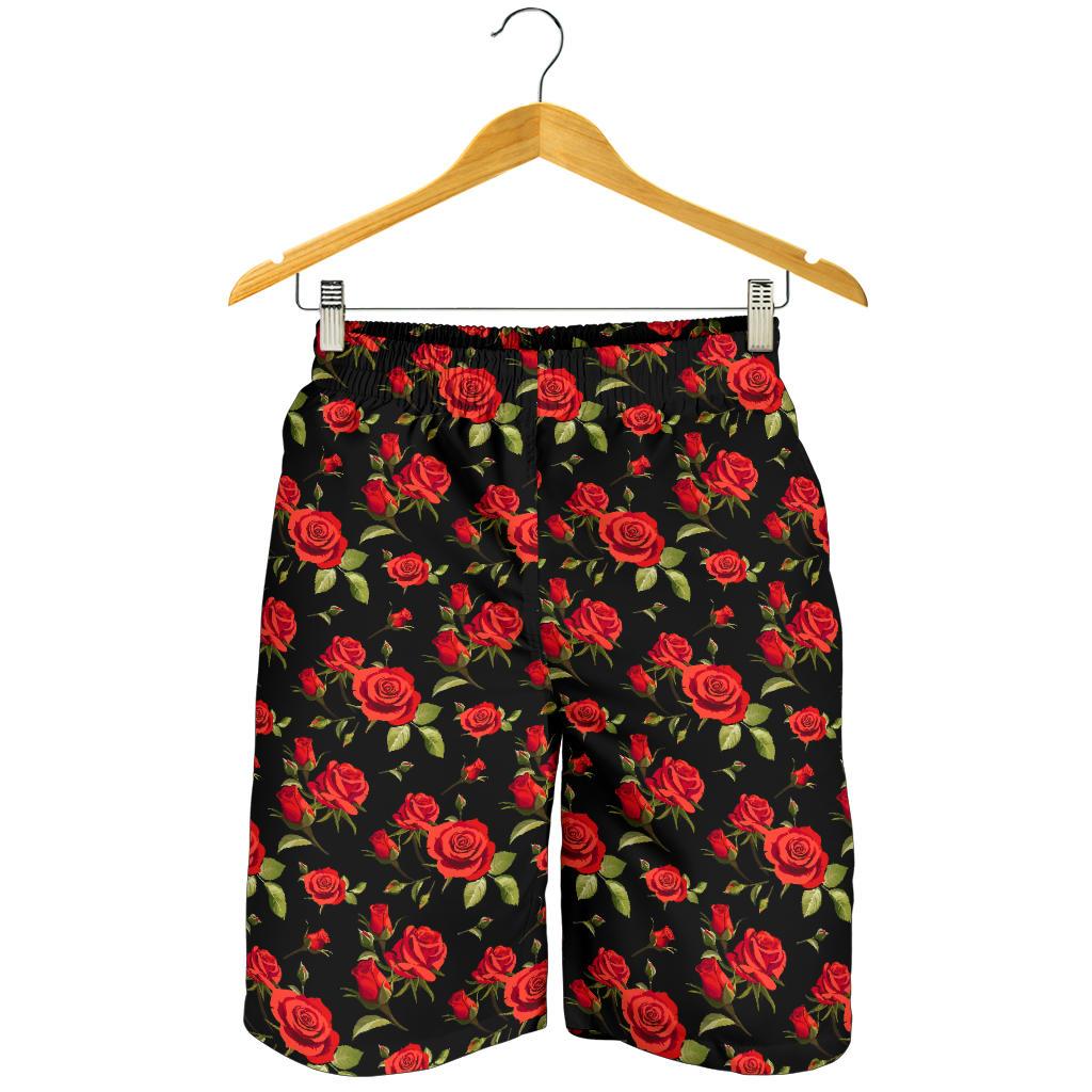 Red Rose Themed Print Mens Shorts-JTAMIGO.COM