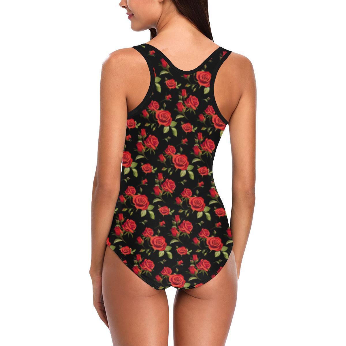 Red Rose Themed Print One Piece Swimsuit-JTAMIGO.COM