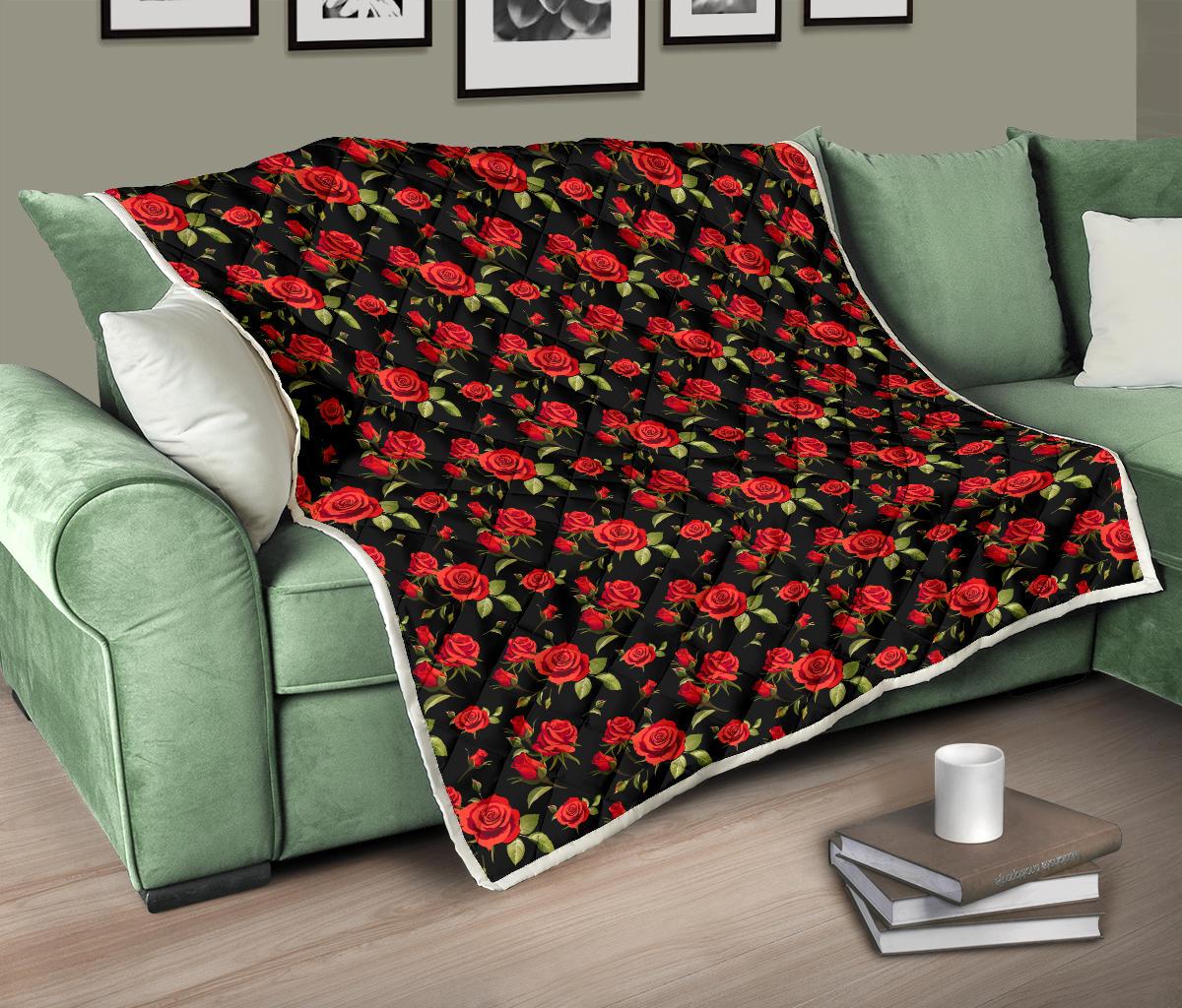 Red Rose Themed Print Premium Quilt-JTAMIGO.COM