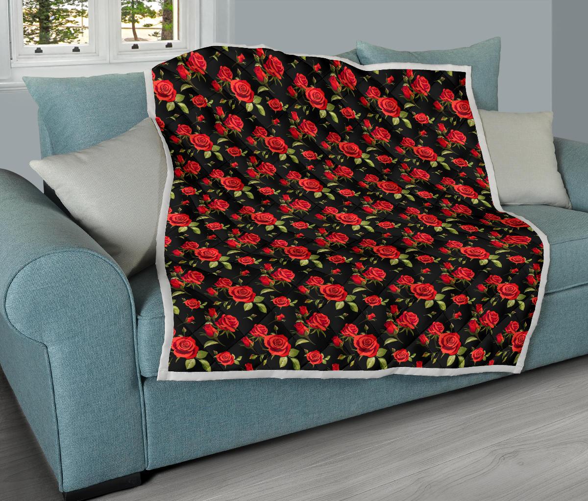 Red Rose Themed Print Premium Quilt-JTAMIGO.COM