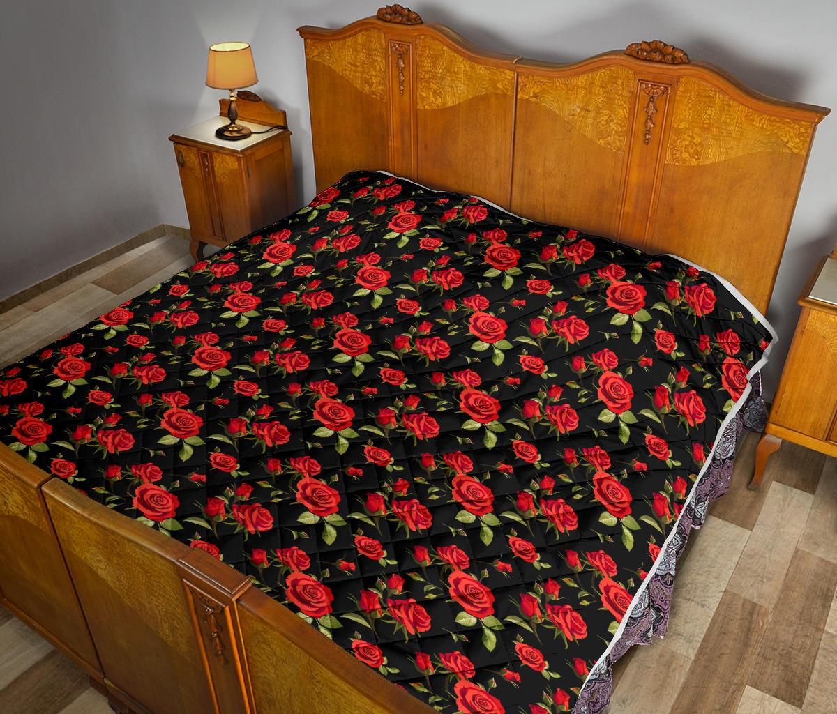 Red Rose Themed Print Premium Quilt-JTAMIGO.COM