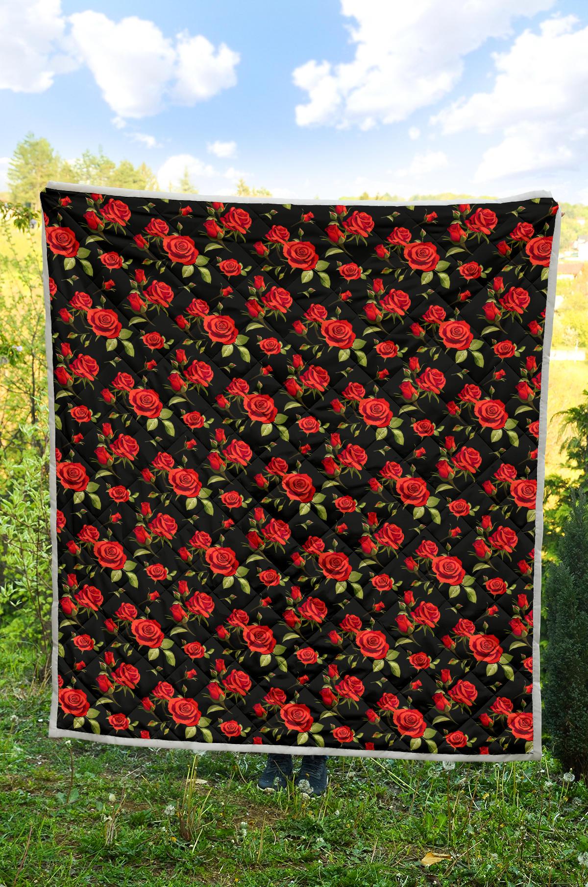 Red Rose Themed Print Premium Quilt-JTAMIGO.COM