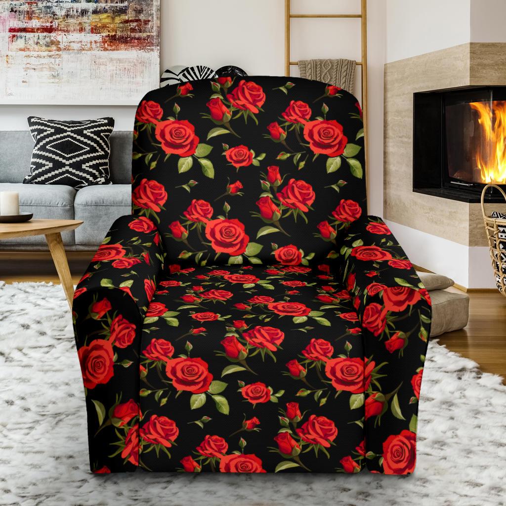 Red Rose Themed Print Single Sofa Slipcover -JTAMIGO.COM