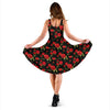 Red Rose Themed Print Sleeveless Dress