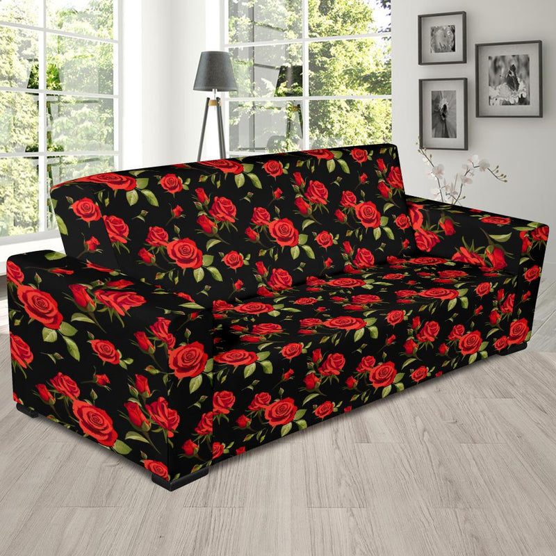 Red Rose Themed Print Sofa Slipcover-JTAMIGO.COM