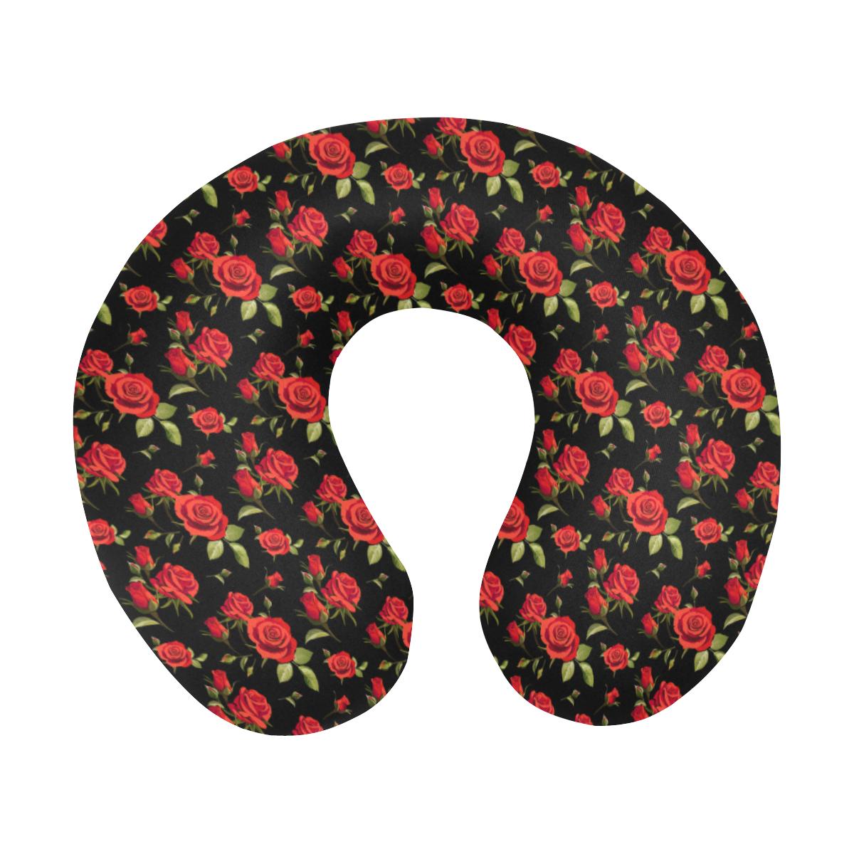 Red Rose Themed Print U-Shaped Travel Neck Pillow-JTAMIGO.COM