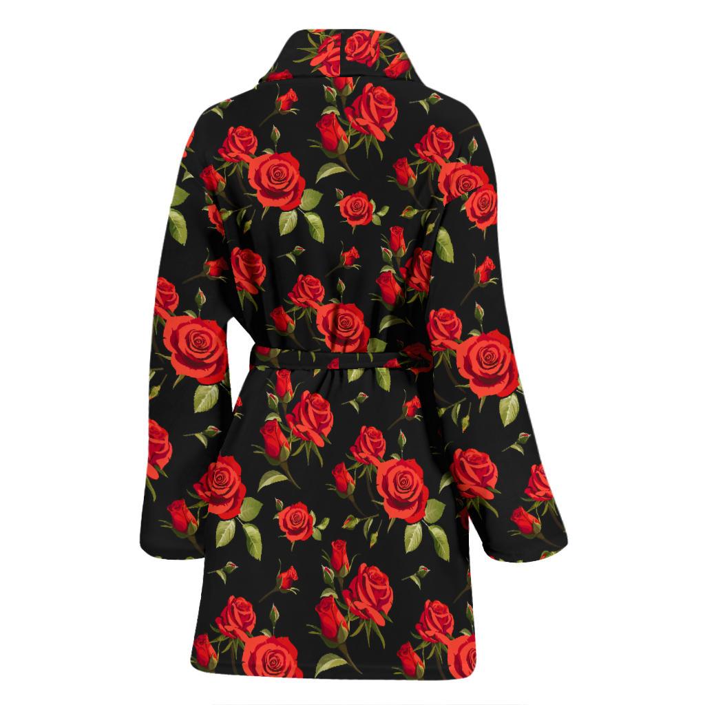Red Rose Themed Print Women Bath Robe-JTAMIGO.COM