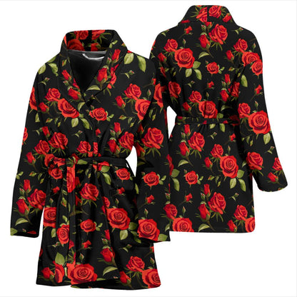 Red Rose Themed Print Women Bath Robe-JTAMIGO.COM