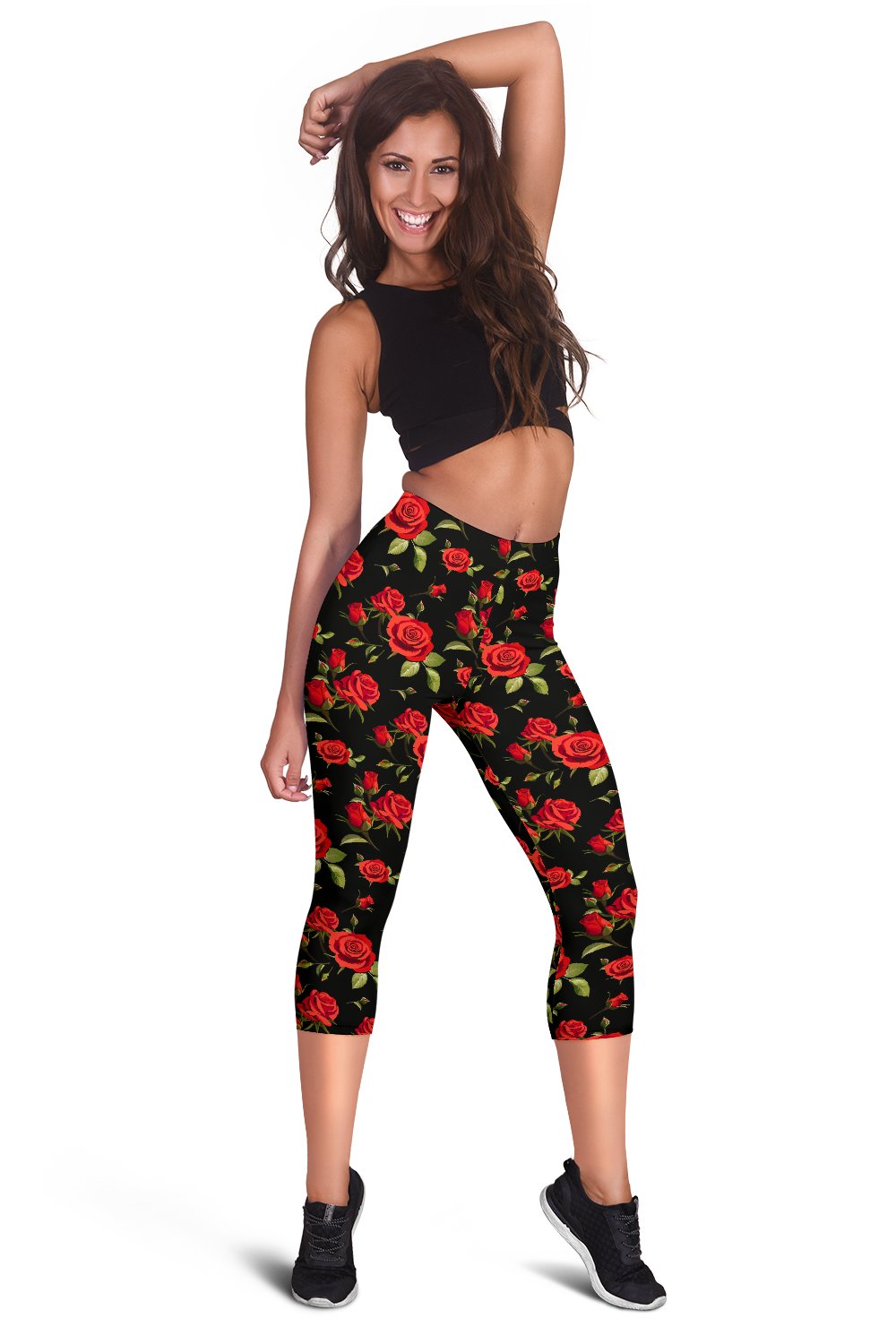 Red Rose Themed Print Women Capris