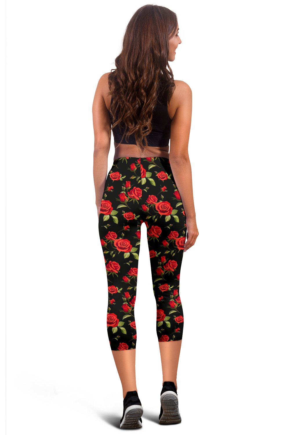 Red Rose Themed Print Women Capris