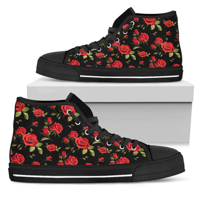 Red Rose Themed Print Women High Top Shoes