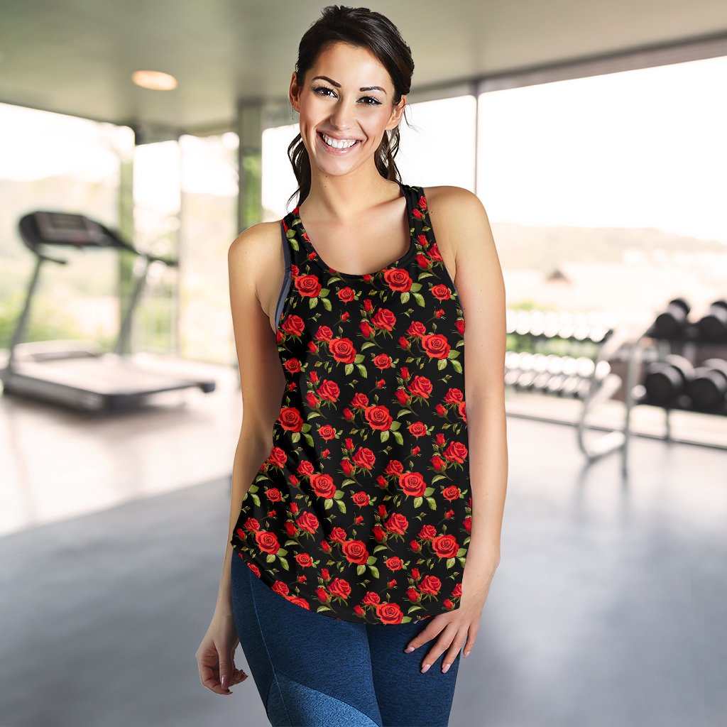 Red Rose Themed Print Women Racerback Tank Top