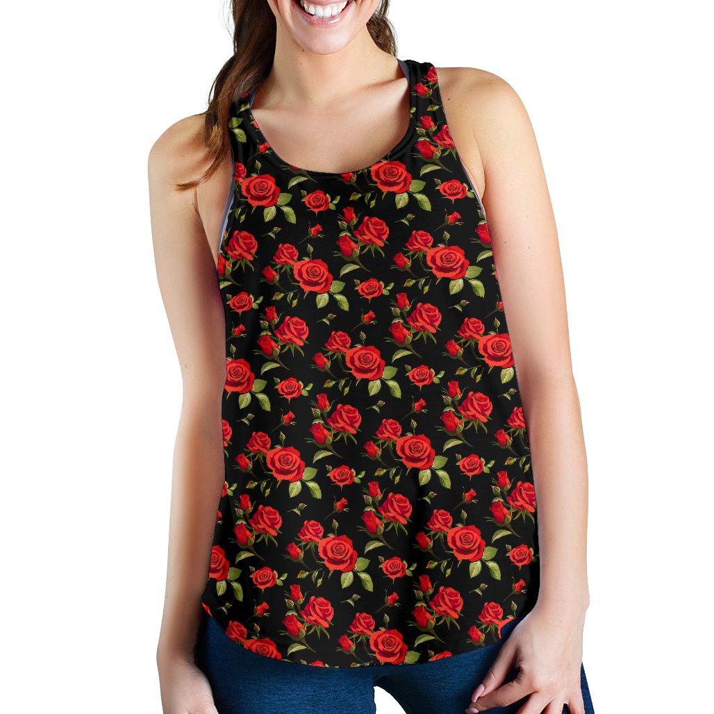 Red Rose Themed Print Women Racerback Tank Top