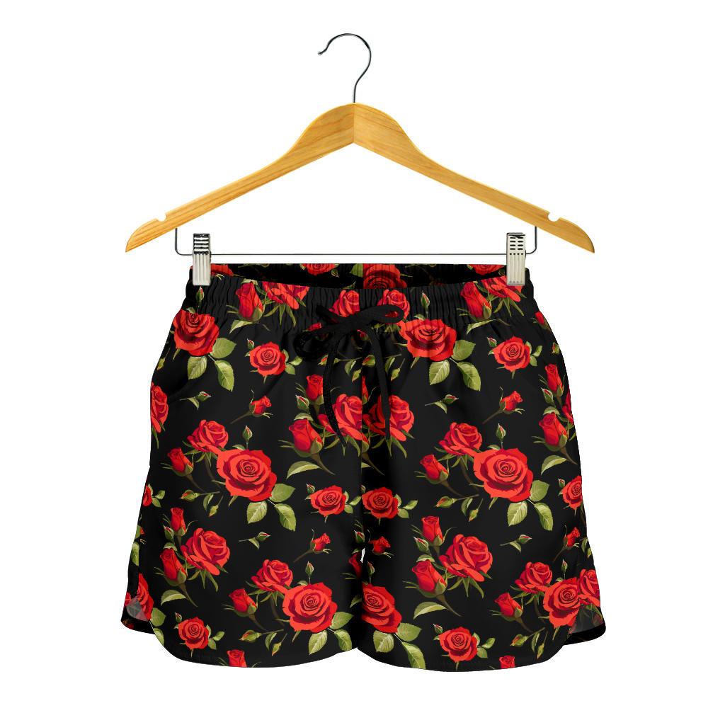 Red Rose Themed Print Women Shorts-JTAMIGO.COM