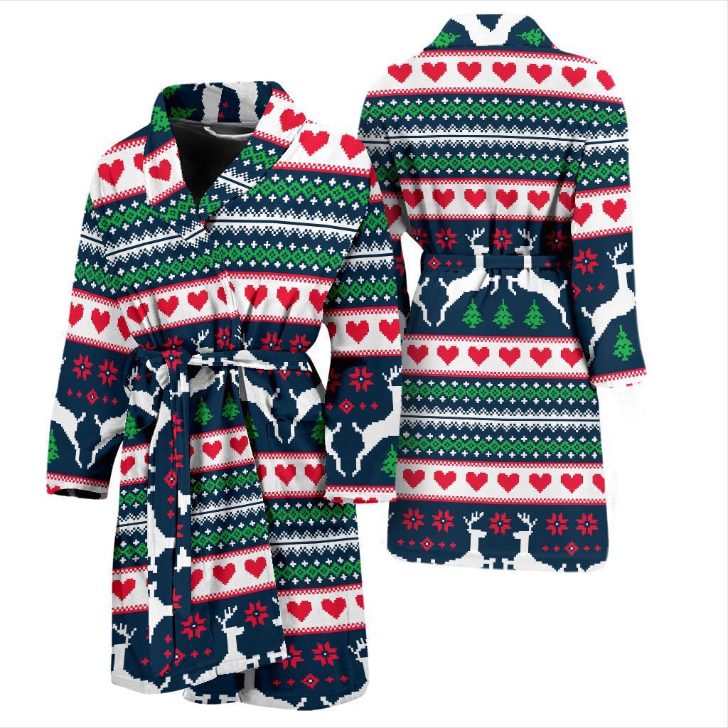 Reindeer Pattern Print Design 03 Men Bathrobe-JORJUNE.COM