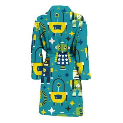 Robot Pattern Print Design A02 Men Bathrobe-JORJUNE.COM
