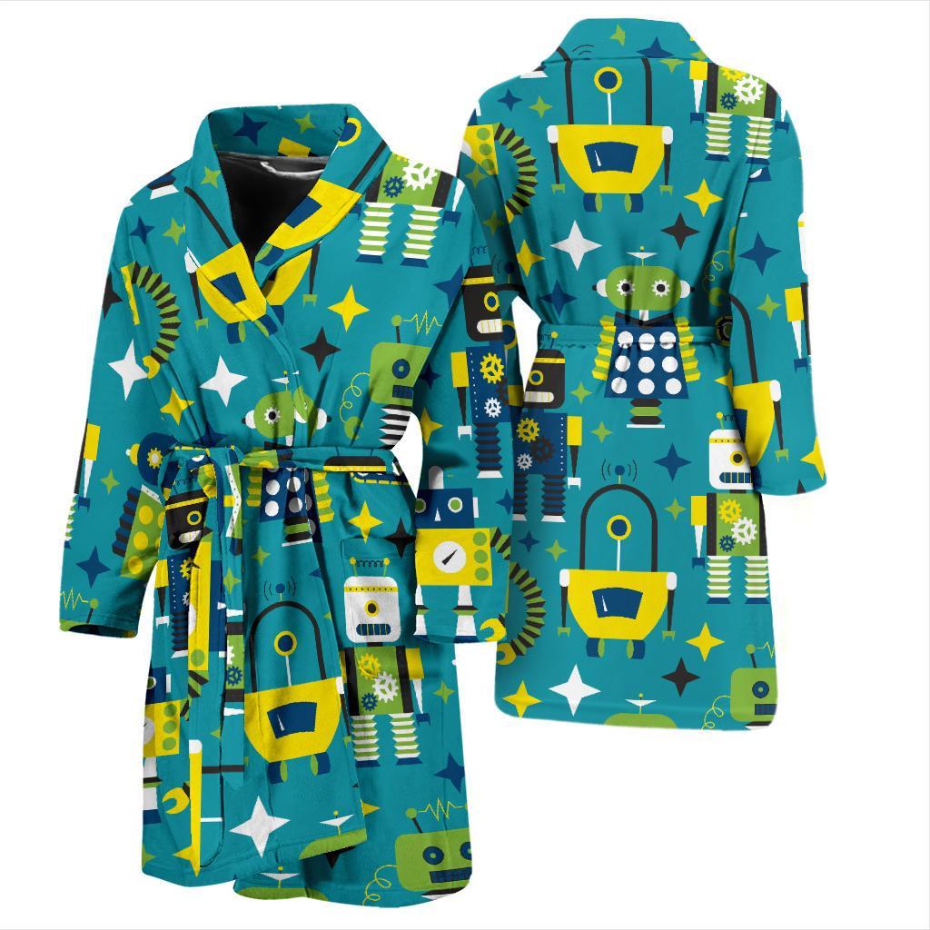 Robot Pattern Print Design A02 Men Bathrobe-JORJUNE.COM