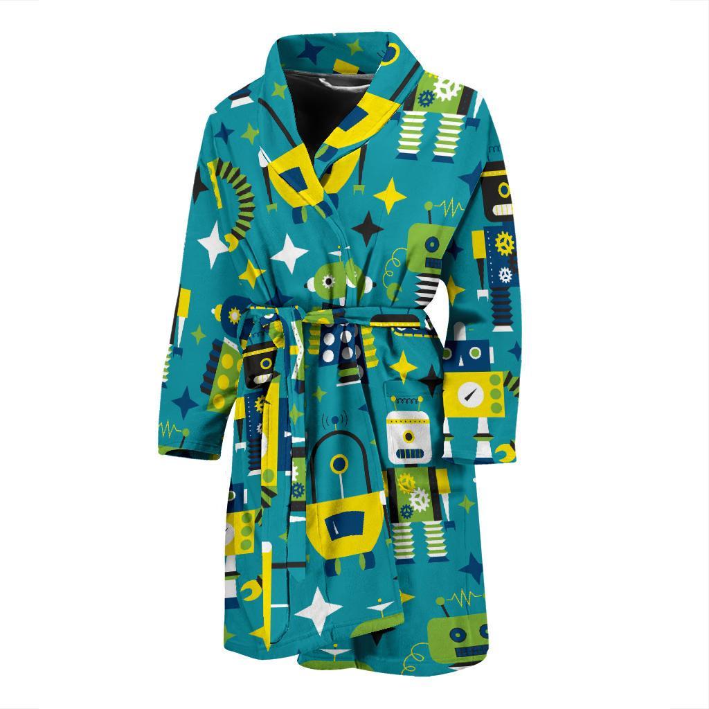 Robot Pattern Print Design A02 Men Bathrobe-JORJUNE.COM