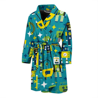 Robot Pattern Print Design A02 Men Bathrobe-JORJUNE.COM