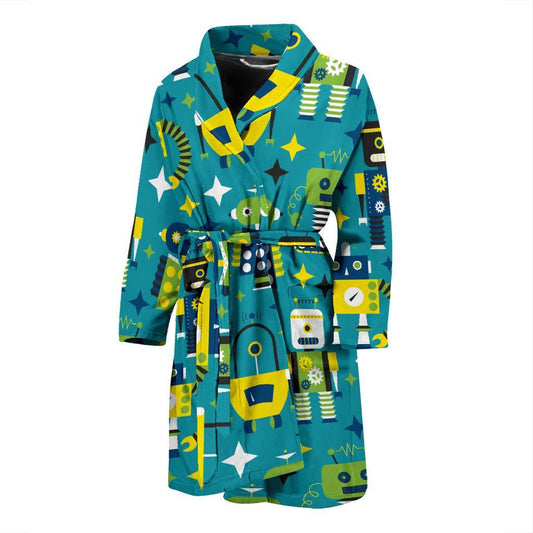 Robot Pattern Print Design A02 Men Bathrobe-JORJUNE.COM