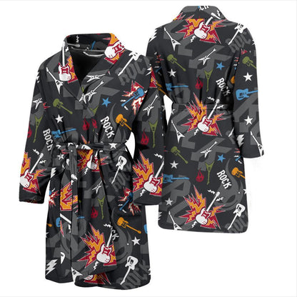 Rock and Roll Pattern Print Design A01 Men Bathrobe-JORJUNE.COM