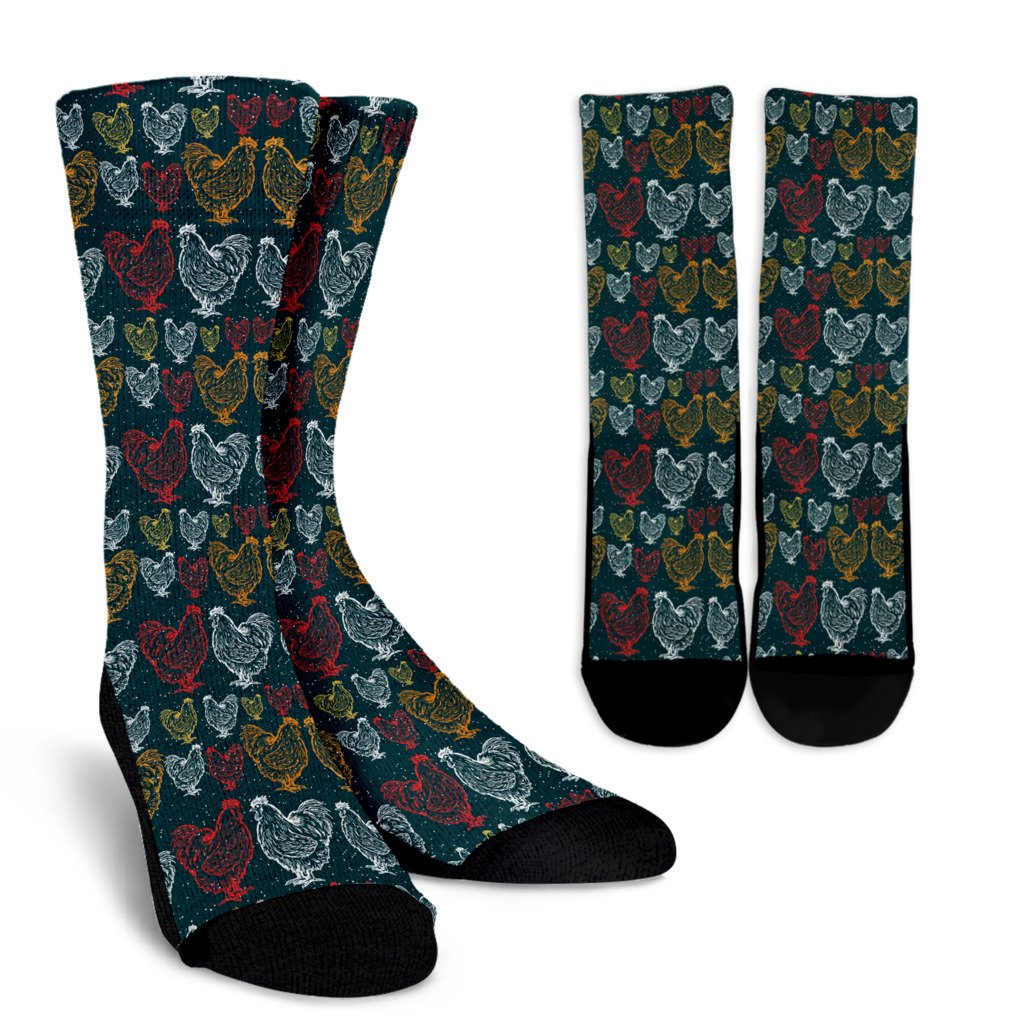 Rooster Hand Draw Design Crew Socks