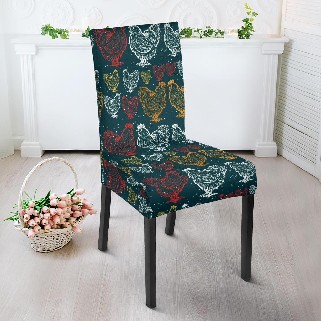 Rooster Hand Draw Design Dining Chair Slipcover-JTAMIGO.COM