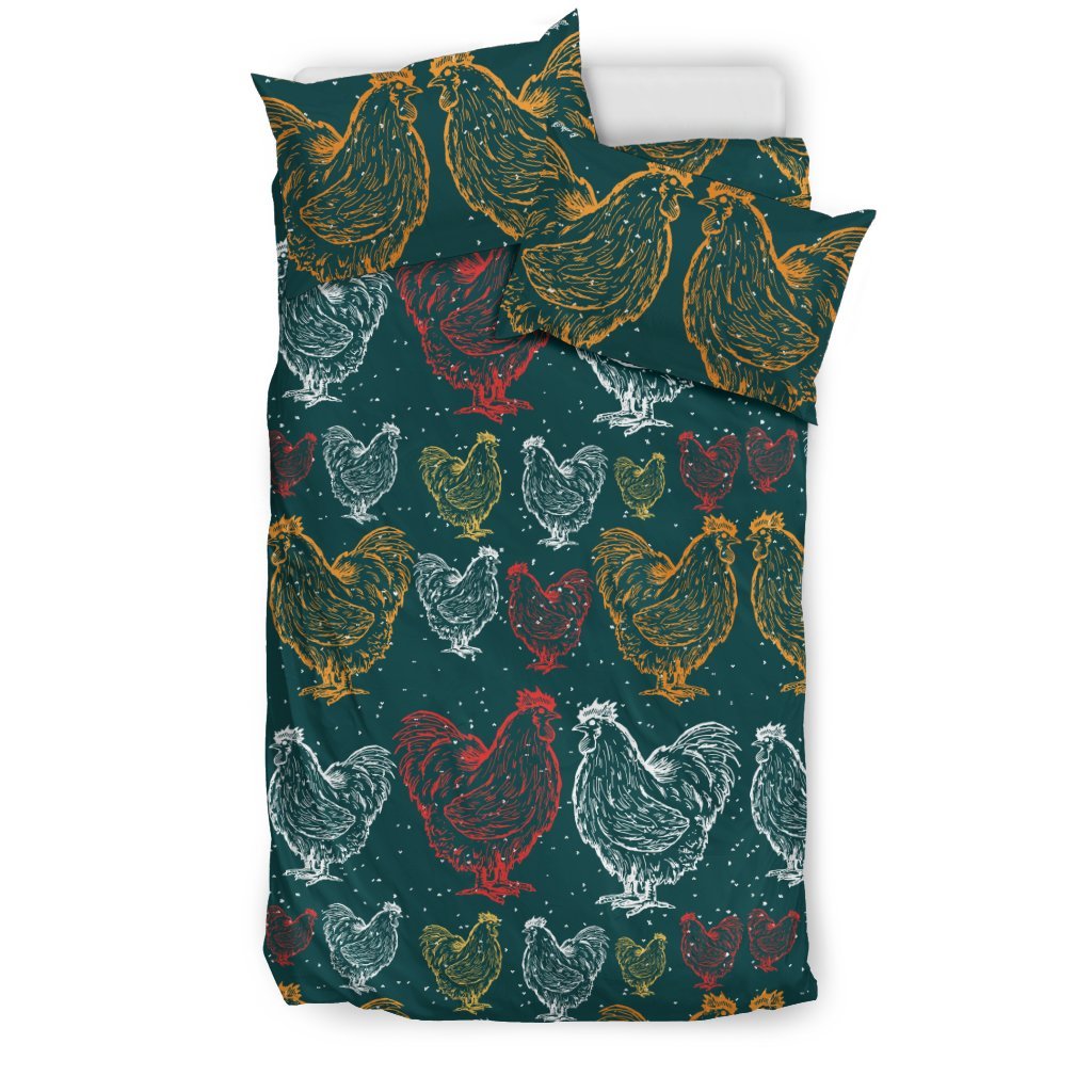 Rooster Hand Draw Design Duvet Cover Bedding Set