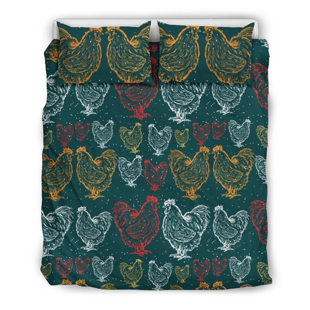Rooster Hand Draw Design Duvet Cover Bedding Set