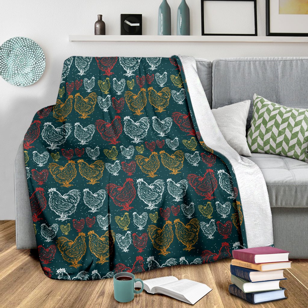 Rooster Hand Draw Design Fleece Blanket